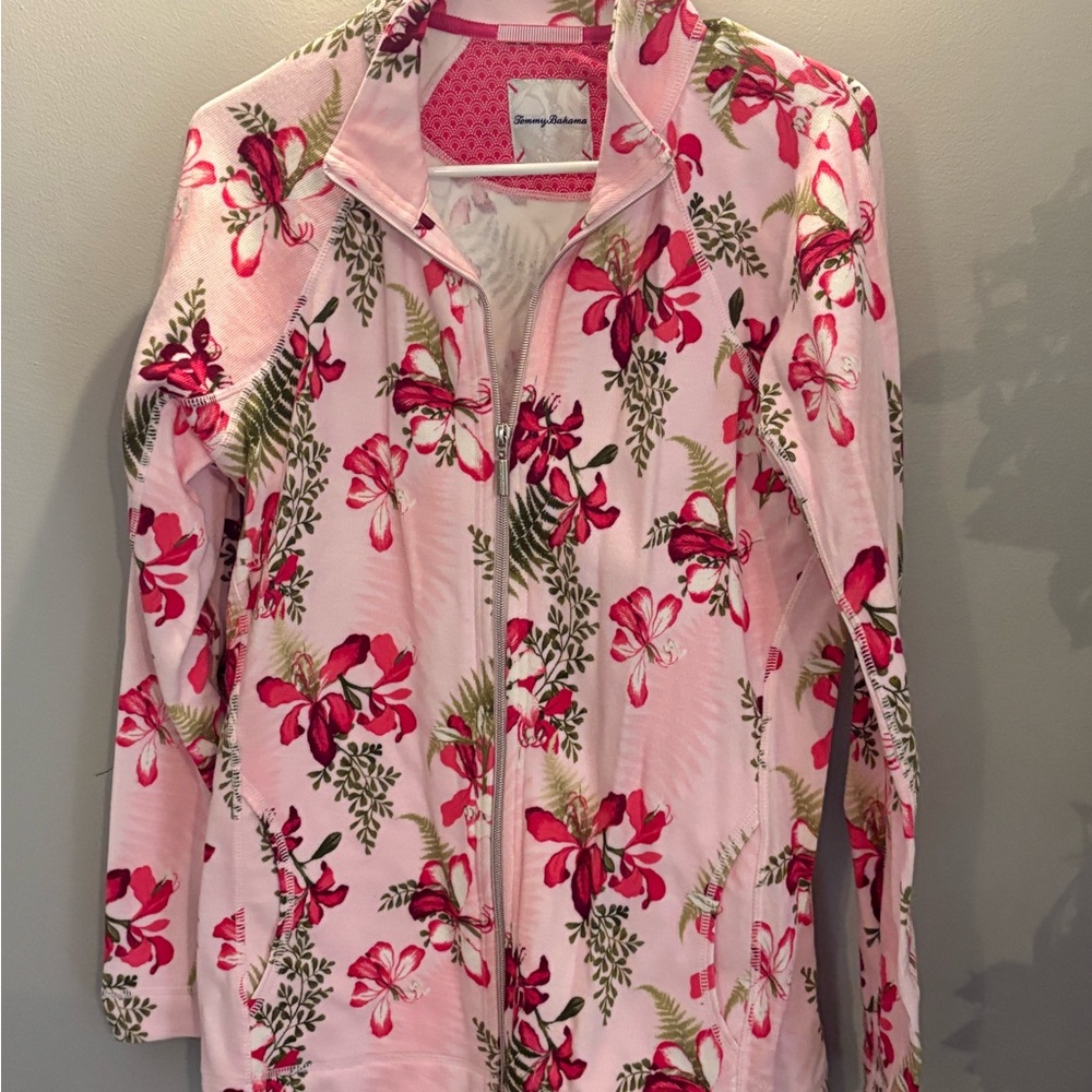 Tommy Bahama Aruba Tropical Floral Pink Full Zip-Up Jacket